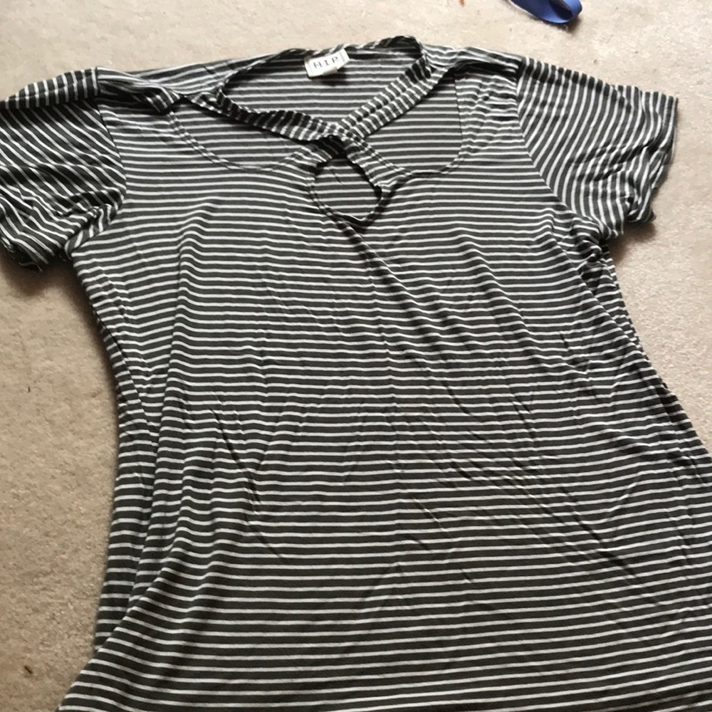 Green T shirt with White stripes